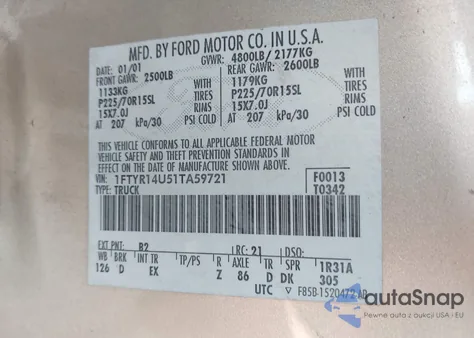 2001 Ford Ranger Edge/Xl/Xlt from USA, damaged, VIN 1FTYR14U51TA59721